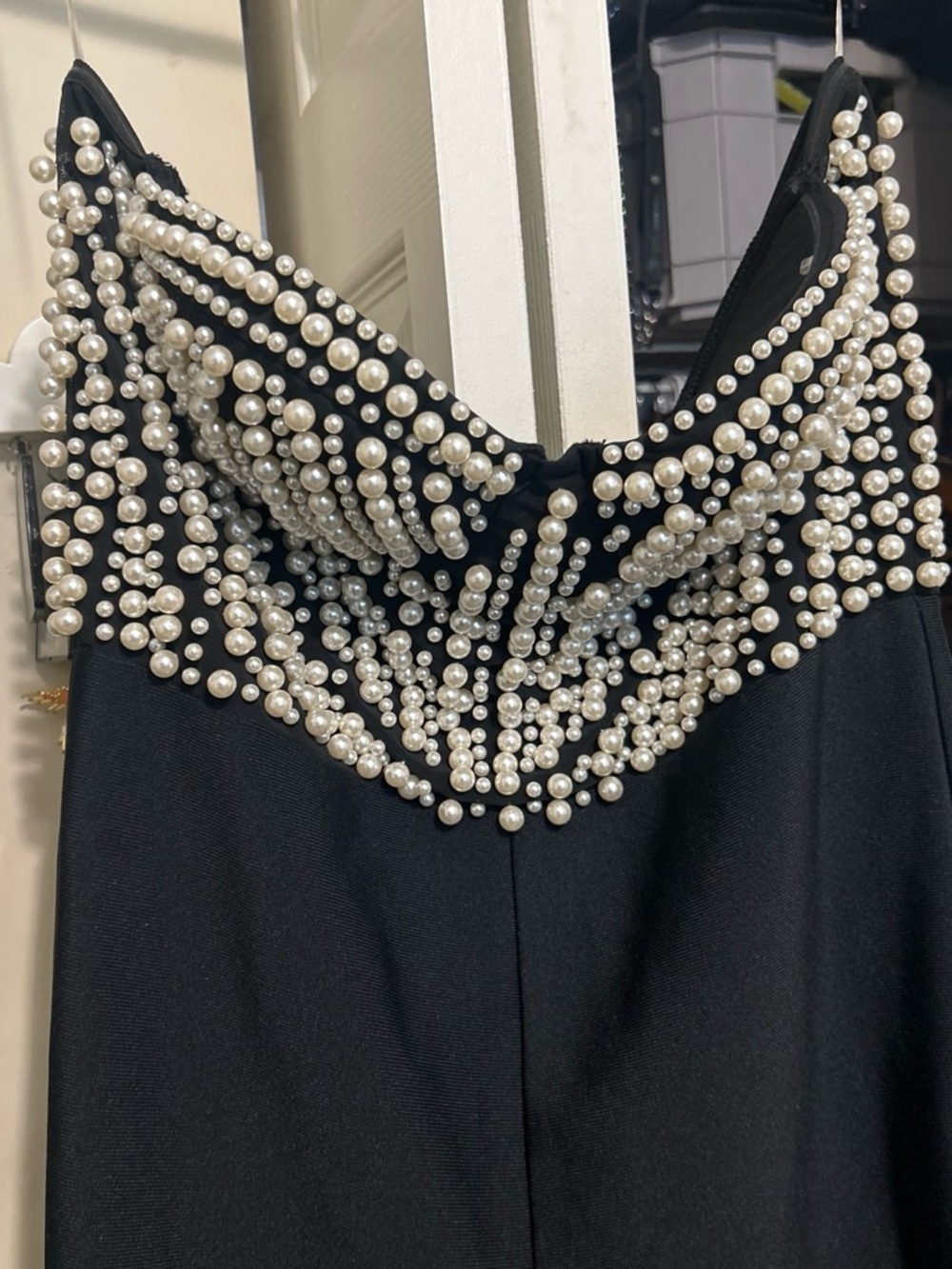 Fashion Nova Black Wide-Leg Jumpsuit with Pearl Embellishment - Picture 2 of 6